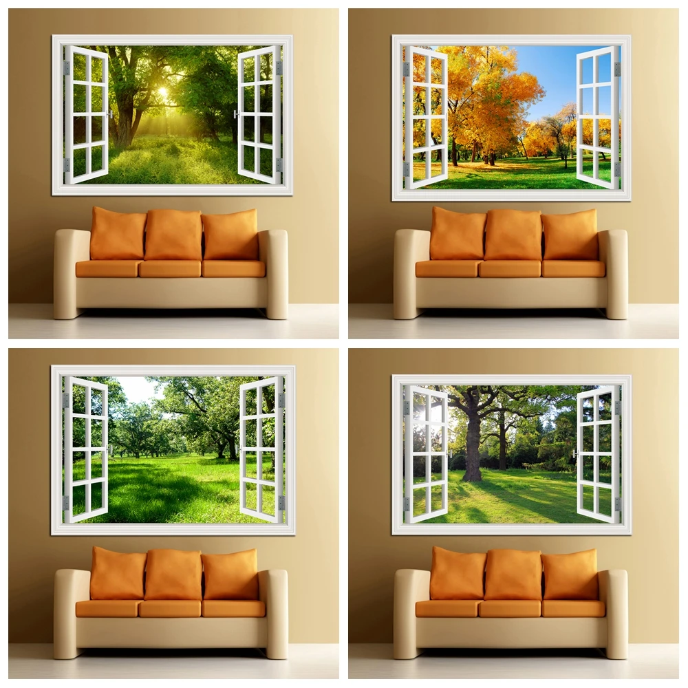 Commercial Kitchen Tiles - Forest 3D Window Landscape Wall Sticker